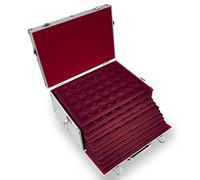 MC.Sammler Mallette en Aluminium avec 11 Plateaux pour 385 pièces de 10, 20, 25 Euros, 10 pièces DM dans des Capsules jusqu'à 37,7 mm (sans Capsules de Monnaie)