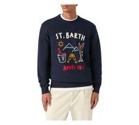 MC2 Saint Barth - Pull col rond Heron avec intarsia et broderie Après Ski - Homme - Pulls - Bleu - Taille: M