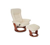 MCA fauteuil relax Hamilton, fauteuil de télévision, tabouret, cuir, charge 130kg ~ crème, doré