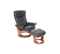 MCA fauteuil relax Hamilton, fauteuil de télévision, tabouret, cuir, charge 130kg ~ noir, doré