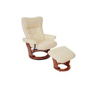 MCA fauteuil relax Montreal, fauteuil de télévision, tabouret, cuir, charge 130kg ~ crème, doré