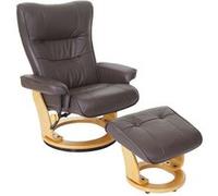 MCA fauteuil relax Montreal, fauteuil de télévision, tabouret, cuir, charge 130kg ~ marron, nature