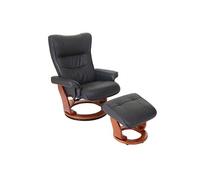 MCA fauteuil relax Montreal, fauteuil de télévision, tabouret, cuir, charge 130kg ~ noir, doré