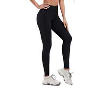 MCA Legging pour femme en coton élastique, Noir Ceinture à la taille, XL