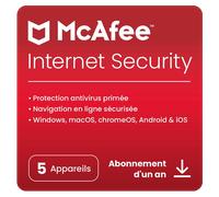 McAfee Internet Security 2025 | Renouvellement | 5 appareils | 1 an | PC/Mac/Android | Téléchargement