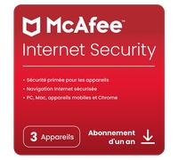 McAfee Internet Security 2026 | 3 appareils | 1 an | PC/Mac/Android | Téléchargement immédiat