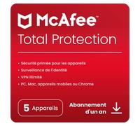 McAfee Total Protection 2026 | Renouvellement | 5 appareils | 1 an | PC/Mac/iOS/Android | Téléchargement