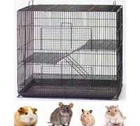 Mcage Neuf Grande 3 Niveaux Furet Chinchilla Sugar Glider Rats Cage pour Animaux, Art barreaux 1/5,1 cm, Noir