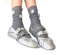 MCAOAL 1. Chaussettes de cheville en maille dentelle pour femmes Crews Minces décontractées Streetwear Présentoir Dentelle Lisse Chaussettes Crew, gris, taille unique