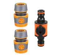 MCAOAL Lot de 2 connecteurs de tuyau d'arrosage en ABS - 2 adaptateurs femelles - 1 double valve - Poignée ergonomique pour l'irrigation des pelouses - Kit de réparation d'extension de tuyau robuste