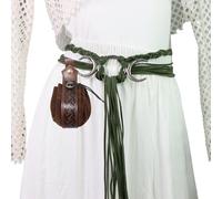 MCAOAL Renaissant Ceinture en corde nouée, accessoire de festival, ceinture victorienne avec poche gaufrée en cuir synthétique pour jeux de rôle Accessoires de jeu de rôle, Vert lune avec sac, taille