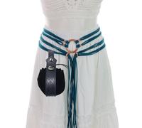 MCAOAL Renaissant Ceinture en corde nouée, accessoire de festival, ceinture victorienne avec poche gaufrée en cuir synthétique pour jeux de rôle Accessoires de jeu de rôle, Ceinture bleue avec sac