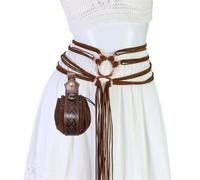 MCAOAL Renaissant Ceinture en corde nouée, accessoire de festival, ceinture victorienne avec poche gaufrée en cuir synthétique pour jeux de rôle Accessoires de jeu de rôle, Ceinture marron avec sac