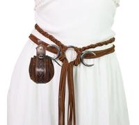 MCAOAL Renaissant Ceinture en corde nouée, accessoire de festival, ceinture victorienne avec poche gaufrée en cuir synthétique pour jeux de rôle Accessoires de jeu de rôle, Marron lune avec sac