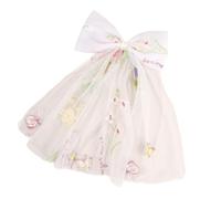 MCAOAL Rideau en tissu brodé avec fleur supplémentaire pour mariages et instances spéciales Rideau de cheveux délicat net avec cravate papillon, Fleurs en maille, taille unique