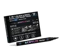 MCAOAL Stylos de peinture pour papier foncé, ensemble acrylique à double pointe, et blanc, 12 pièces, 24 extrémités total, toile de bois de verre de roche, projets de dessin de lettrage, stylos de