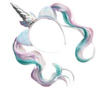 MCAOAL Thème cornes avec cornes à paillettes Bandeau à oreilles avec perruques pour filles Beau personnage de dessin animé Thèmes Bandeau pour enfants Fête d'anniversaire
