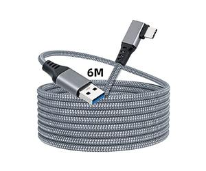 Mcbazel 6M Link Cable Type-C vers USB3.0 Câble de Transfert de Données Câble de Charge Rapide Tressé à Angle Droit pour les Appareils à port Quest/Quest 2/Quest 3/Type-C