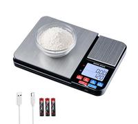 Mcbazel Balance de Cuisine Digitale à Double Plateau, Balance de Précision Rechargeable 10 kg/1 g & 500 g/0,01 g via USB/Piles/Pile Rechargeable, Acier Inoxydable, In onction PCS et Tare - Argent