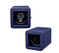 Mcbazel Boîte de Remontage Automatique pour Montre, Boîte Élégante pour Montre Simple, Moteur Silencieux, 4 Modes de Rotation, Boîte Rectangulaire en Cuir PU avec Lumière LED - Bleue