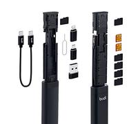 Mcbazel Budi 9-in-1 Multi-Functional Travel Data Cable SIM Card Storage Stick Case, Compact Data Line USB SD Card Storage Case with Type-C Charging Adapter Micro USB Adapter USB C Cable
