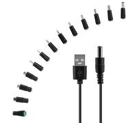 Mcbazel Câble d'Alimentation USB vers DC 5V, 13 Embouts, Cordon de 1 m | Câble Chargeur Multi Embout, Routeur, Caméra IP, Ruban LED, 1A Maxi, Centre Positif et Extérieur Négatif