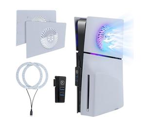 Mcbazel LED RGB Strip avec Trou de Refroidissement, Plaque Frontale de Remplacement, 2 Ports USB Hub, Accessoires de Jeu pour PS5 Slim Disc/Digital Edition - Blanc.(Non pour PS5/PS5 Pro)