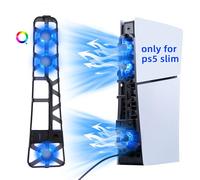 Mcbazel pour PS5 Slim Ventilateur de Refroidissement Lumière RVB et 3 Ventilateurs, Support Dissipation Rapide,Intelligent Température Refroidissement pour PS5 Slim DE/UHD - Noir(Non pour PS5/PS5 Pro)