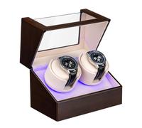 Mcbazel Remontoir 2 Montres Automatiques Noyer, Vitre Acrylique, Silencieux | Lumière LED bleue, 4 modes rotation, câble d'alimentation USB-C, coffret double emplacement, écran tactile