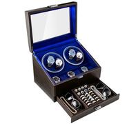 Mcbazel Remontoir Automatique pour 4 Montres avec 6 Compartiments | Éclairage d'Ambiance LED Bleu, Moteur Ultra-Silencieux, 4 Modes de Rotation, Fonction d'Arrêt Intelligent à l'Ouverture