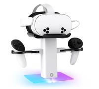 Mcbazel Station de Charge pour Quest 3S / Q3 / Quest 2, Station de Recharge USB-C 15 W pour Casque VR avec Éclairage RGB et Support Vertical Antidérapant, Support d’Exposition VR au Design Minimaliste