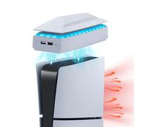 Mcbazel Station de Refroidissement pour PS5 Slim avec RGB, Ventilateur 3 Vitesses, Housse Anti-Poussière et Ports USB pour Playstation 5 Slim (Disc/Digital) - Blanc（Non pour PS5/PS5 Pro）
