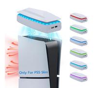 Mcbazel Station de Refroidissement pour PS5 Slim avec RGB, Ventilateur 3 Vitesses, Housse Anti-Poussière et Ports USB pour Playstation 5 Slim (Disc/Digital) - Blanc（Non pour PS5/PS5 Pro）