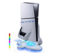 Mcbazel Support de Refroidissement et Charge Rapide PS5 Slim, 3 Vitesses, Mémoire, Refroidisseur RVB, Support Vertical et Station de Charge Manette avec Indicateur.(Non pour PS5/PS5 Pro)