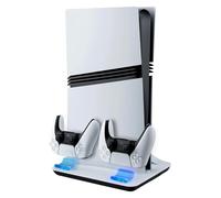 Mcbazel Support de Refroidissement et Station de Charge pour Console PS5/PS5 Slim/PS5 Pro avec Ventilateurs à Vitesses Multiples et Lumières LED, Chargeur Double Manette, Base Editions Disque/Digitale
