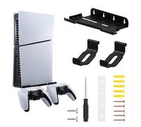 Mcbazel Support Mural pour PS5 Slim Console avec 2 Crochets pour Manette pour PS5, Support de Suspension en Métal d'acier Durable Accessoires pour PS5 Slim Edition Disc/Digital (Non pour PS5/PS5 Pro)