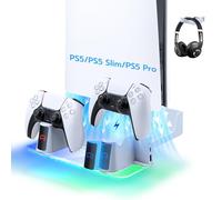 Mcbazel Support Mural PS5 avec Station de Charge Rapide Double Manette et Lumière RVB pour Playstation 5 Console - Blanc