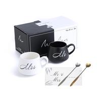 McBecdy Mr and Mrs Tasses à café en Céramique - 400ml Tasse de Couple avec cuillère Cadeau pour mariage, fiançailles, Saint-Valentin, anniversaire, Noël,Mariée et Le Marié