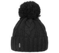 McBURN Bonnet a Pompon Giant Femme - Made in Italy pour l'hiver Bonnets à en Tricot avec Revers, Doublure, Doublure Automne-Hiver - Taille Unique Noir