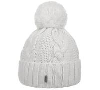 McBURN Bonnet a Pompon Giant Femme - Made in Italy pour l'hiver Bonnets à en Tricot avec Revers, Doublure, Doublure Automne-Hiver - Taille Unique Blanc Creme