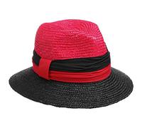 McBURN Chapeau en Paille Karla Twotone Femme - Made in Italy D'Ete de Soleil Hiver Automne-Hiver Printemps-ete - Taille Unique Rouge-Noir