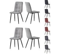mcc direct Henri Lot de 4 chaises de Salle à Manger en Daim synthétique avec Pieds en métal Gris Clair