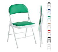 mcc direct Lot de 1 chaise pliante en cuir synthétique avec cadre en métal et siège rembourré, facile à plier et à ranger pour la maison, le bureau, la salle à manger et la réception (vert)