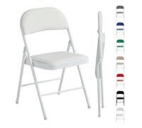 mcc direct Lot de 1 chaise pliante en similicuir avec cadre en métal et siège rembourré, facile à plier et à ranger pour la maison, le bureau, la salle à manger et la réception (blanc)
