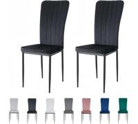 mcc direct Lot de 2 chaises de salle à manger en velours à dossier haut avec siège doux rembourré et pieds en métal pour la maison, le bureau, la réception - Elle (noir)