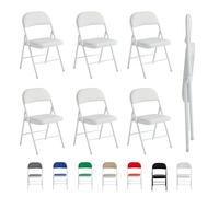 McC Direct Lot de 6 chaises pliantes en similicuir cadre métal siège rembourré facile rangement adaptées maison, bureau, salle à manger, réception (blanc)