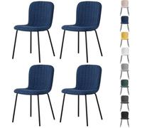 mcc direct Set von 4 weichen Stoff Essstühle mit Polstersitz und Metallbeine für Esszimmer - Bella (Blau)
