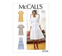 McCall's M7948A5 Women's Knee Length Pleated Dress Sewing Patterns, Sizes 6-14 McCalls-Robes pour Femme, Papier cartonné, Blanc, 6-8-10-12-14
