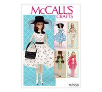 McCall's Patterns McCall Pattern 7550 OS, vêtements et Accessoires pour poupée 11 1/5,1 cm, Multi/Couleur