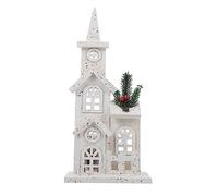Mcclellanty 1 PCS Christmas LED Church Light House Snow Scene Décorations de Noël en Bois pour L'Ornement de Bureau de Noël